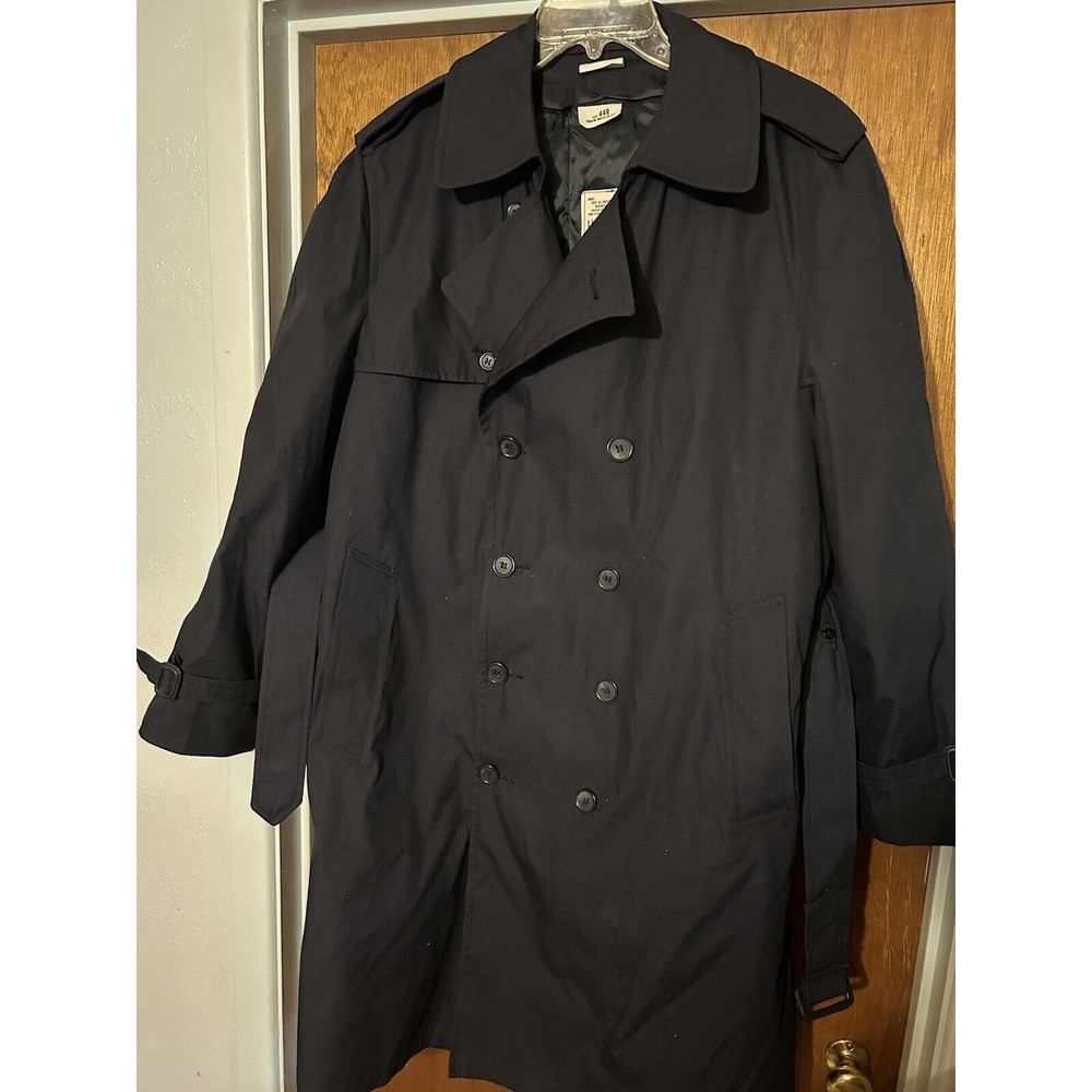 Military Trench Coat Men 44R Navy Blue USAF All Weather Zip Liner Sterlingwear